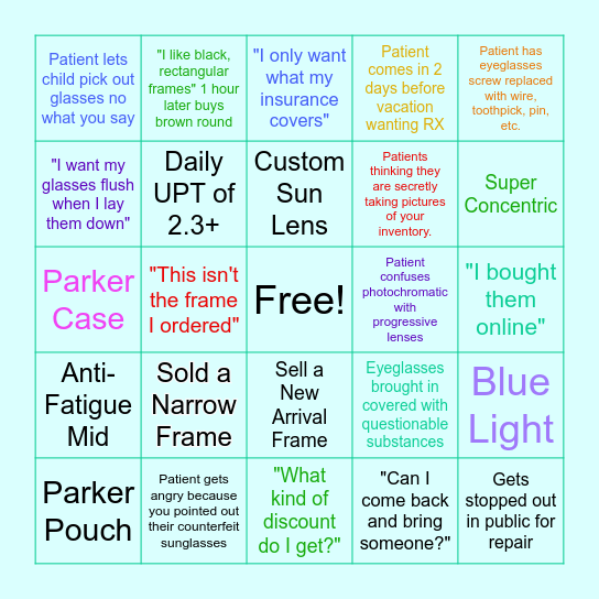 OPTICIAN BINGO Card