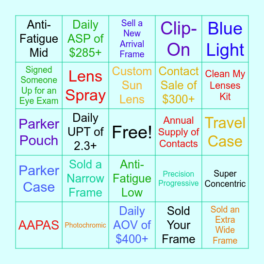 OPTICIAN BINGO Card