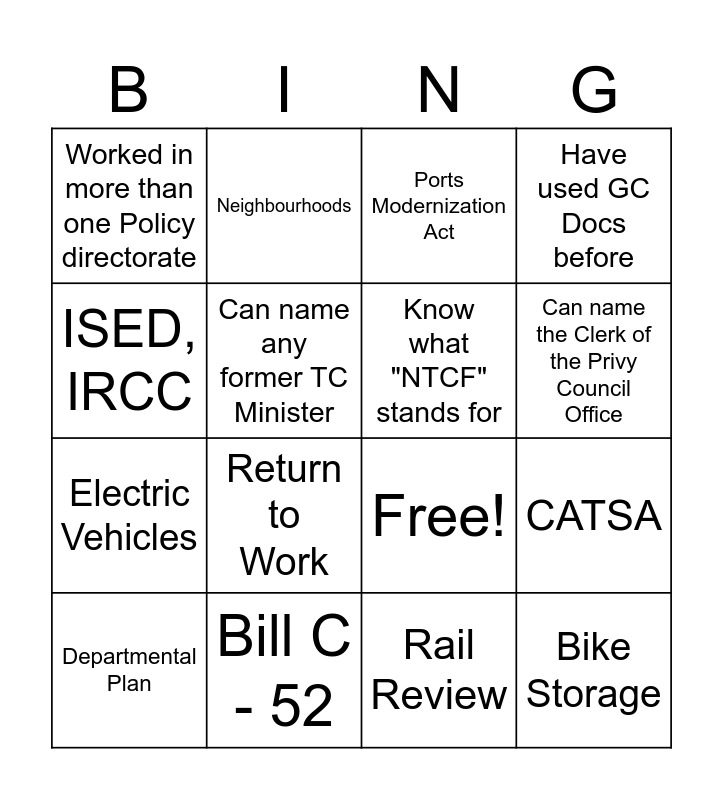 POLICY BINGO Card