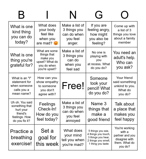 Anger Bingo! Bingo Card