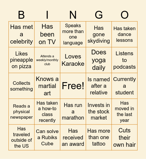 Networking Neighbor Bingo Card