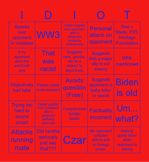 2024 Debate Bingo Card