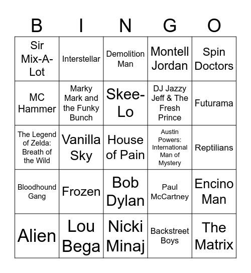 90s House Party, Conspiracy Theories, & Cryosleep Bingo Card