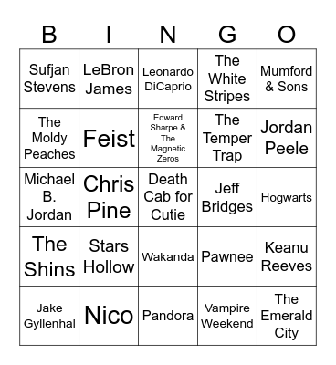 Beards, Twee, & Fictional Vacation Spots Bingo Card