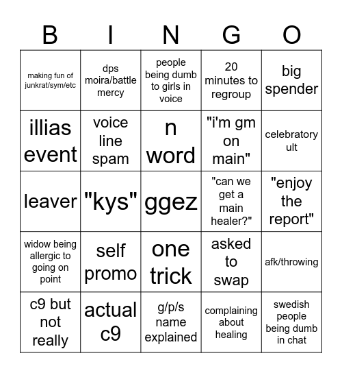 back to overwatch bingo Card