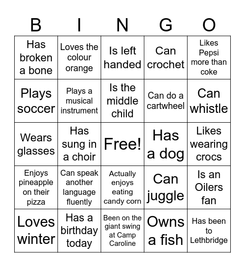 Find someone who..... Bingo Card