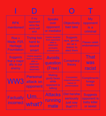 2024 Debate Bingo Card