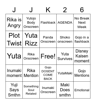 Yuta Kaisen 269 BINGO!!!!!!!! Bingo Card