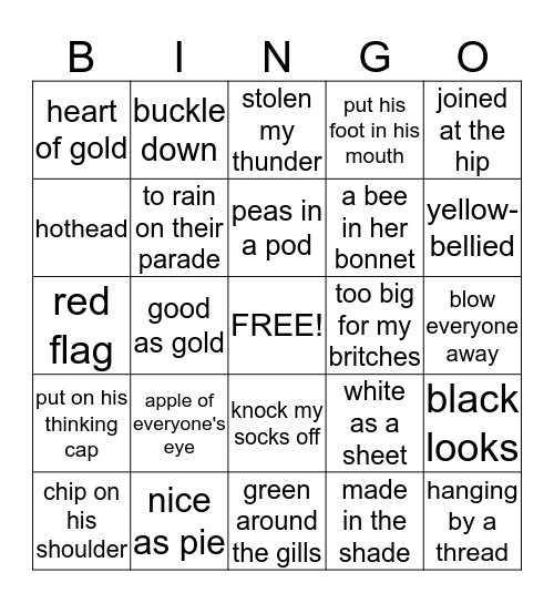 Idioms  Bingo Card