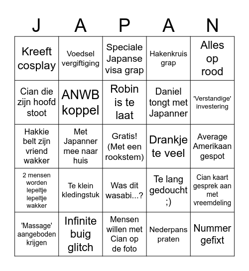 Japanse kerels Bingo Card