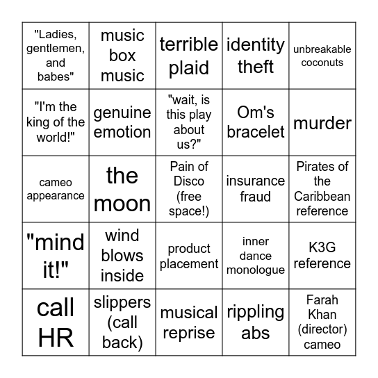 💃 🪩 🕺 Bingo Card