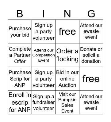 ANP Fundraising Bingo Card