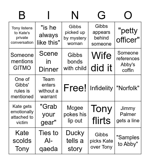 NCIS Bingo Card