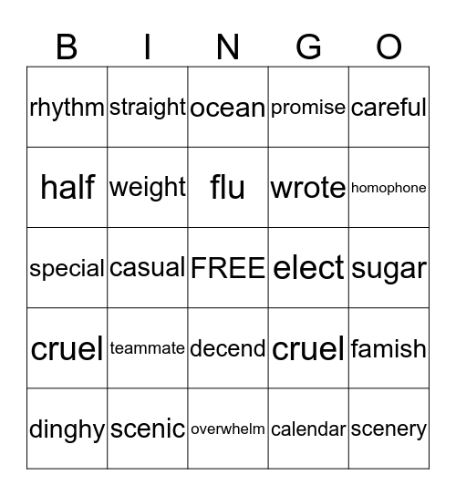 Grade 4 Sight Words (1) Bingo Card