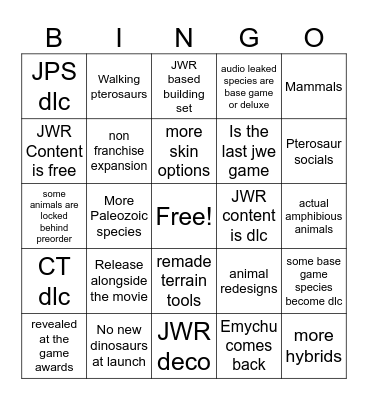 JWE3 Bingo Card