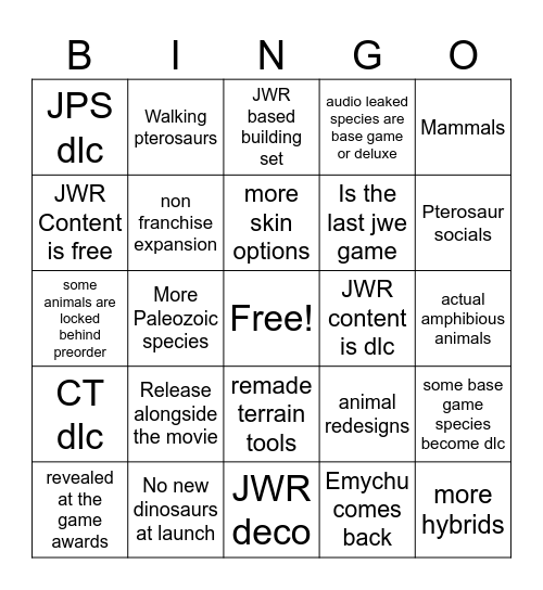 JWE3 Bingo Card