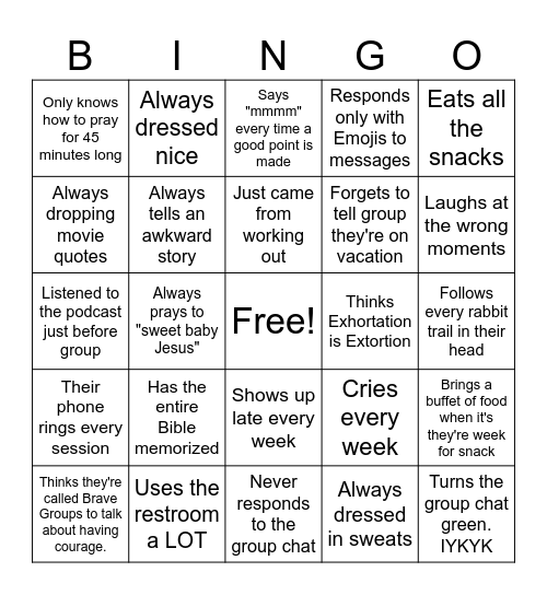 Brave Group Bingo Card