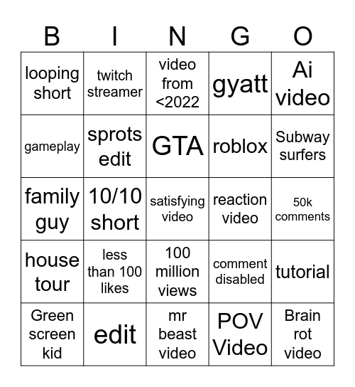 Untitled Bingo Card