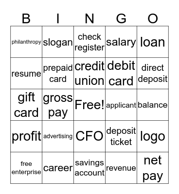 JA BizTown Bingo Card