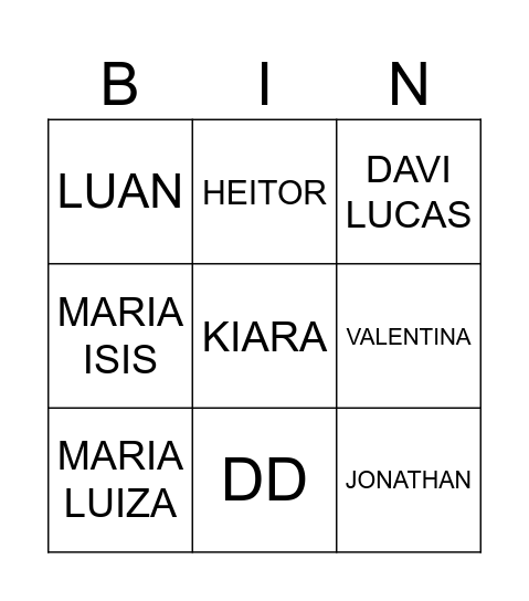 BINGO DOS NOMES Bingo Card