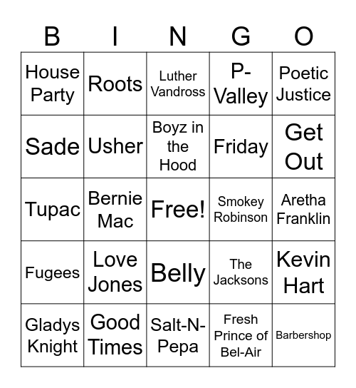 Black Pop Culture Through the Times Bingo Card