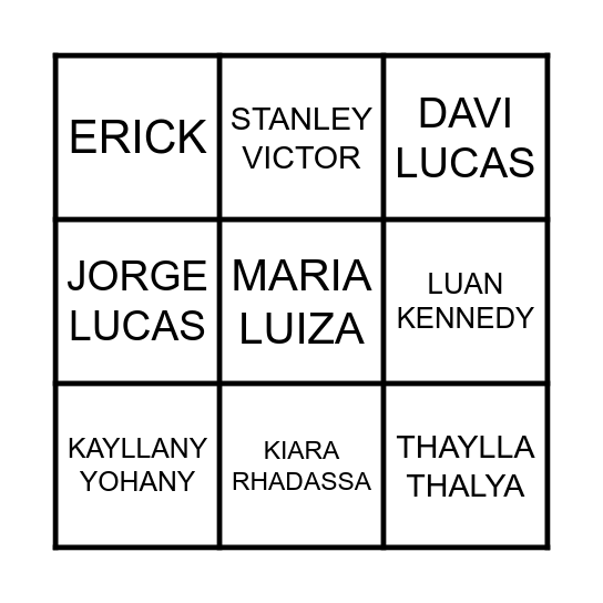 BINGO DOS NOMES Bingo Card