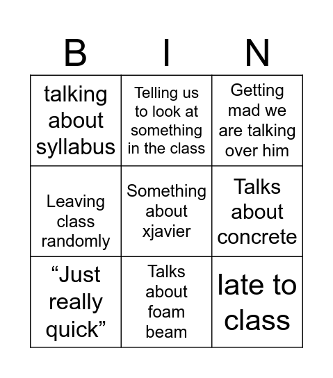 Mr Reddrop Bingo Card