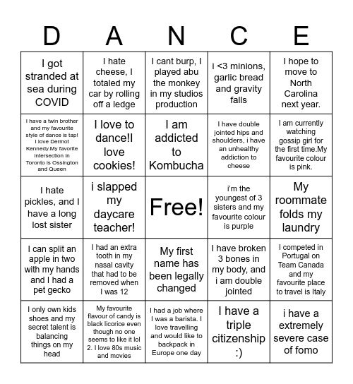 We <3 Mac Dance Bingo Card