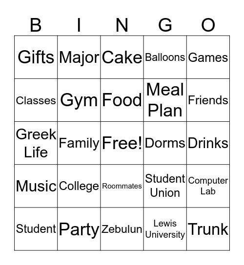 Zebulun's Trunk Party  Bingo Card