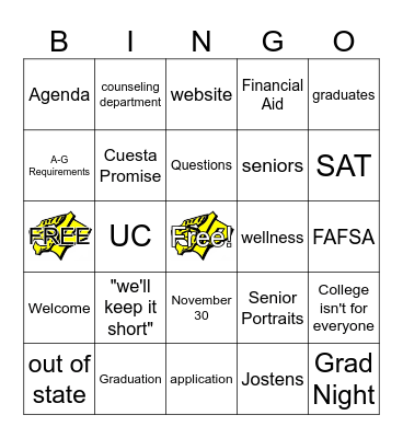 SLOHS Senior Night Bingo Card