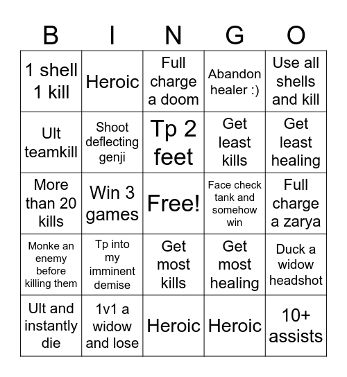 Reaper Bingo Card