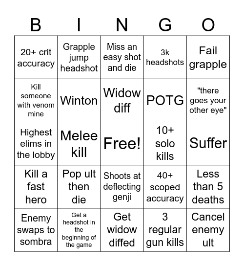 Widowmaker bingo Card