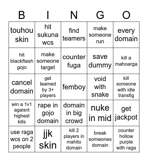 jujutsu broza Bingo Card