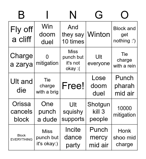 Doomfist Bingo Card