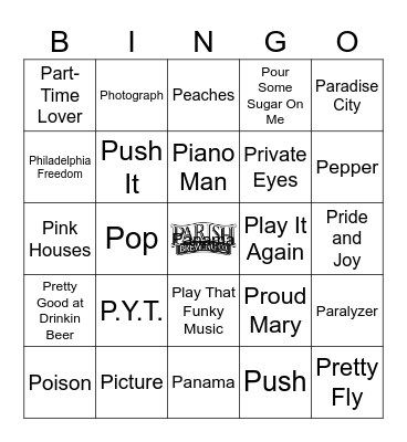 Songs that start with P Bingo Card