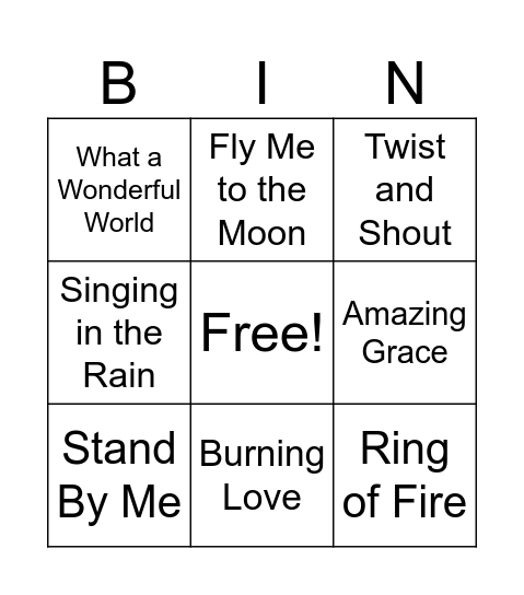 Musical Bingo Card