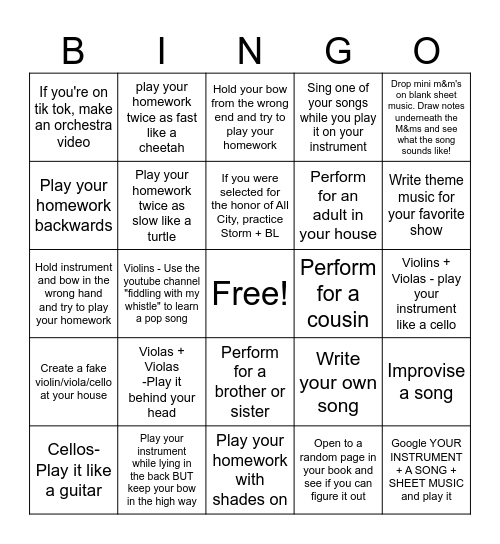 Orchestra Bingo Card