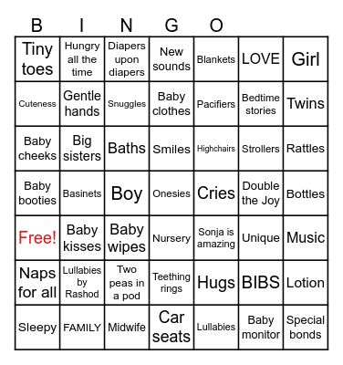 Twin Baby Shower Bingo Card