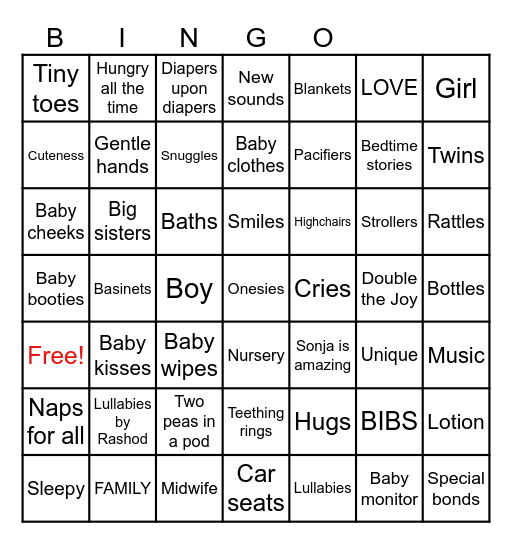 Twin Baby Shower Bingo Card