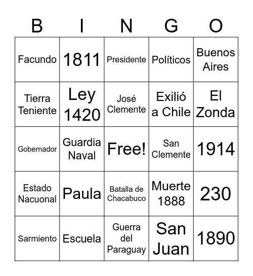 Historia de Sarmiento Bingo Card