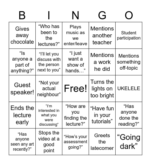 David Megarrity Bingo Card