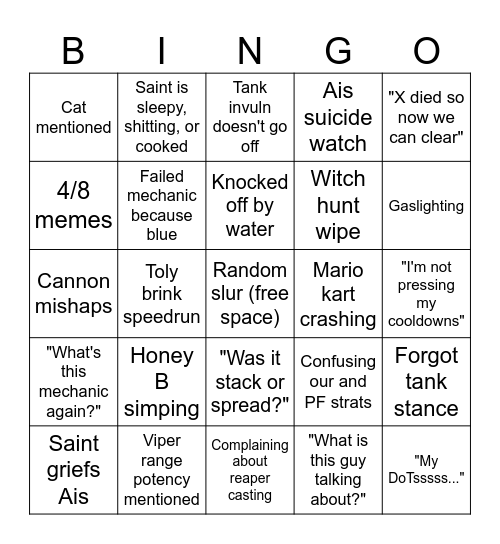 Jabroni raid bingo Card