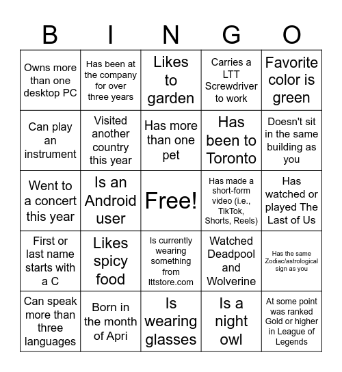 Get to Know Each Other Bingo Card