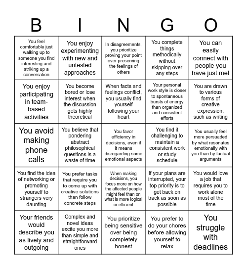 What's your preferred style? Bingo Card