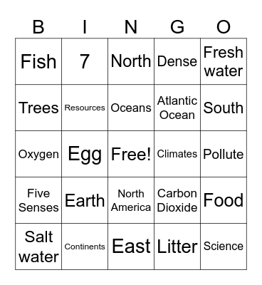 Earth Bingo Card