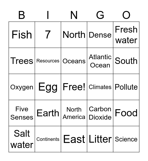 Earth Bingo Card