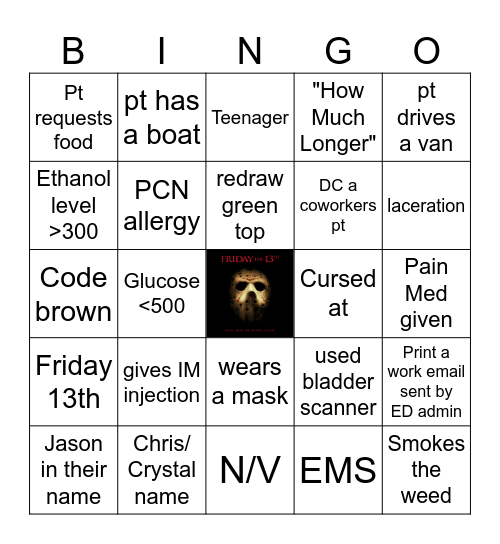 ER FRIDAY THE 13TH Bingo Card
