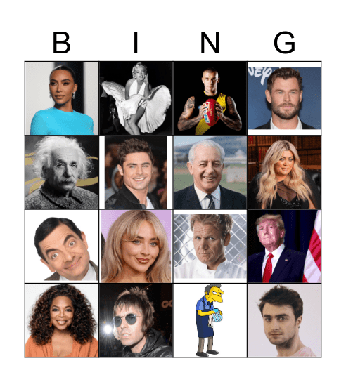 Celebrity Bingo Card