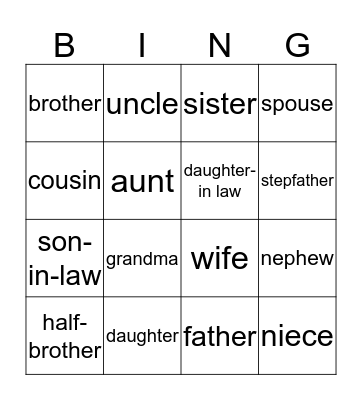 MY FAMILY Bingo Card