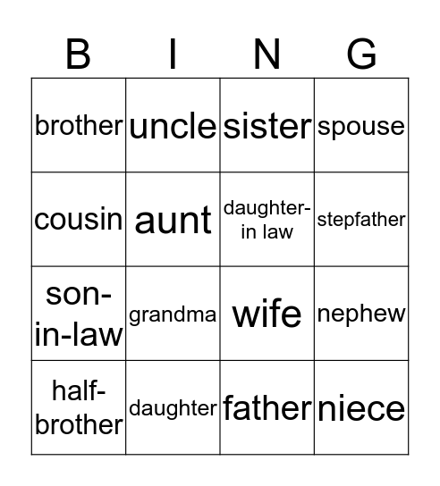 MY FAMILY Bingo Card